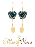 Blue glazed rose earrings in heart theme