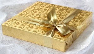 a gold box present