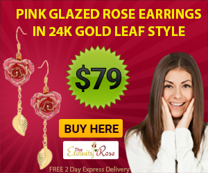 Pink glazed rose earrings in leaf style