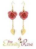 Pink glazed rose earrings in 24k gold leaf style